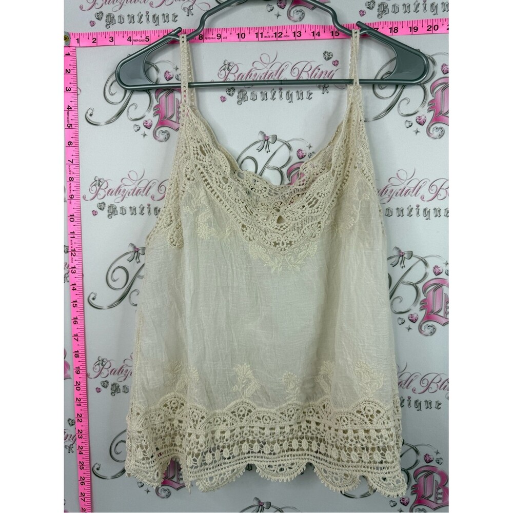 Tank top crochet boho Crochet-Trim Cream Camisole Tank Top -